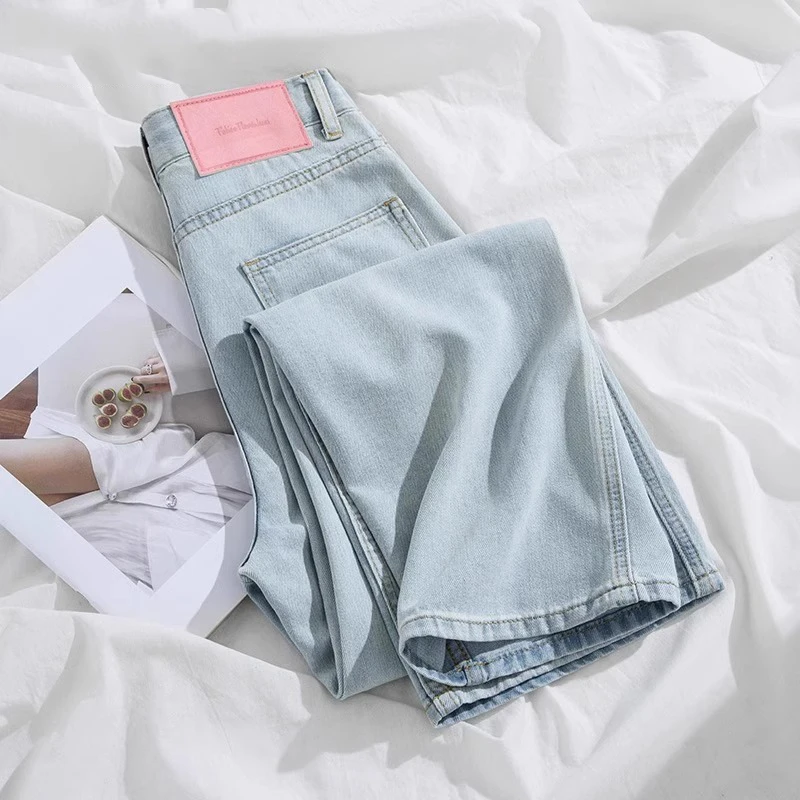 凉凉冰丝阔腿牛仔裤夏季薄款高腰宽松显瘦百搭窄版天丝直筒裤子