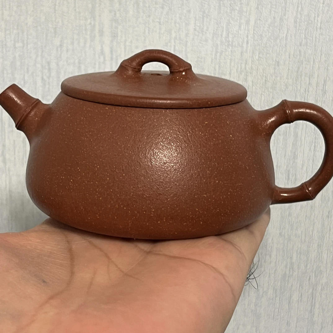 宜兴原矿紫砂壶竹节石瓢壶200cc精工半手工制作内推孔出水