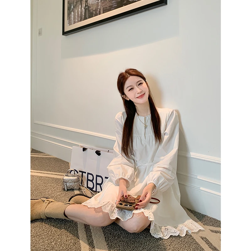 杨杨YANGRUOYU1/6【浪漫序曲】打条连衣裙花边小个子重工气质裙子