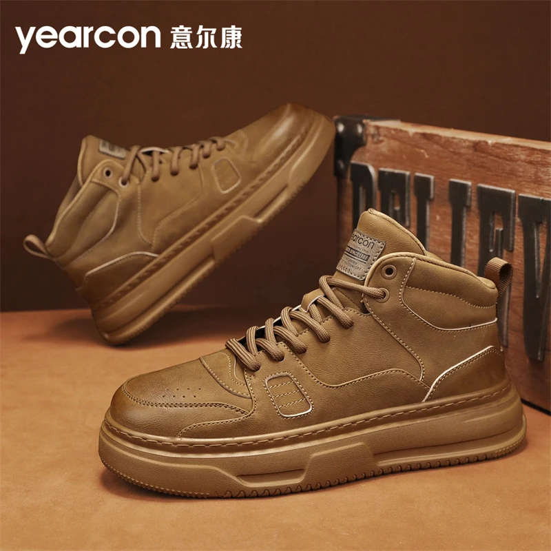 意尔康男鞋2025新款冬季百搭英伦复古高帮板鞋男士防滑耐磨休闲鞋