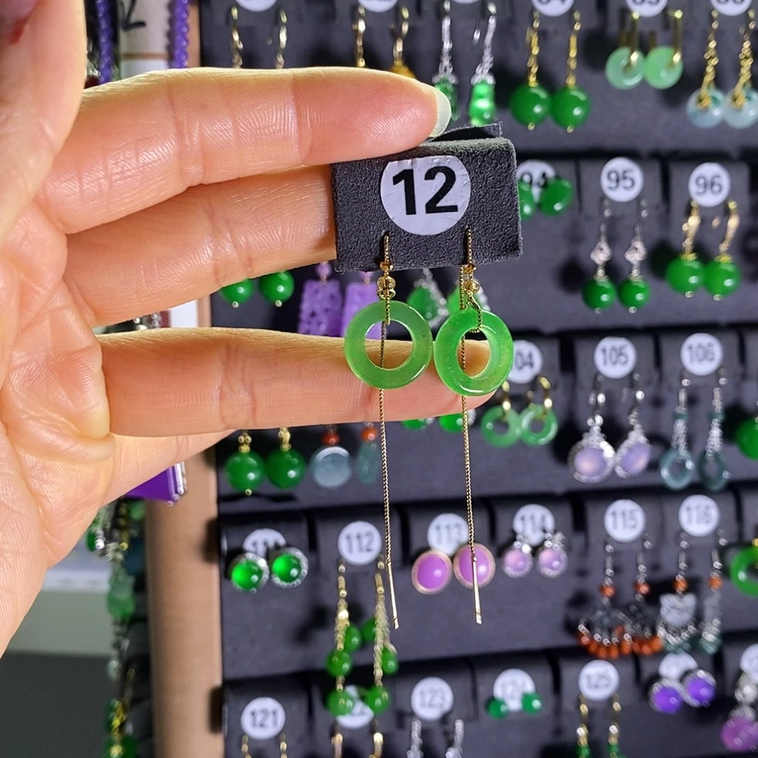 银S925镶嵌翡翠耳饰12