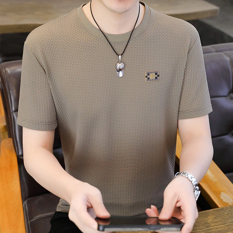 2025夏季新款男士冰丝短袖T恤小衫打底衫加肥加大码夏装速干半袖T