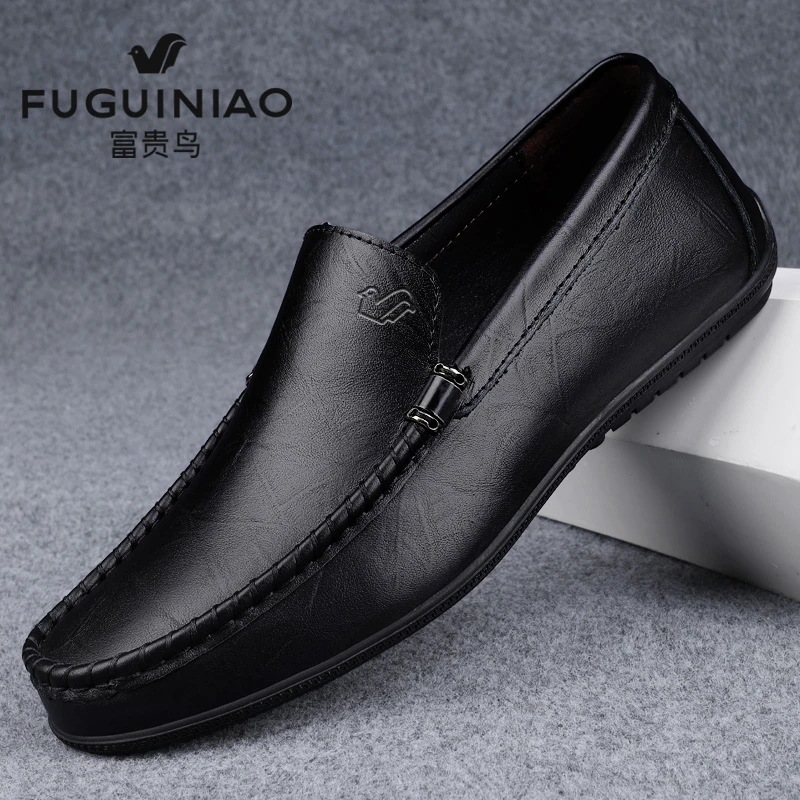 富贵鸟正品皮鞋男新款男士时尚一脚蹬皮鞋真皮百搭简约潮流驾车鞋