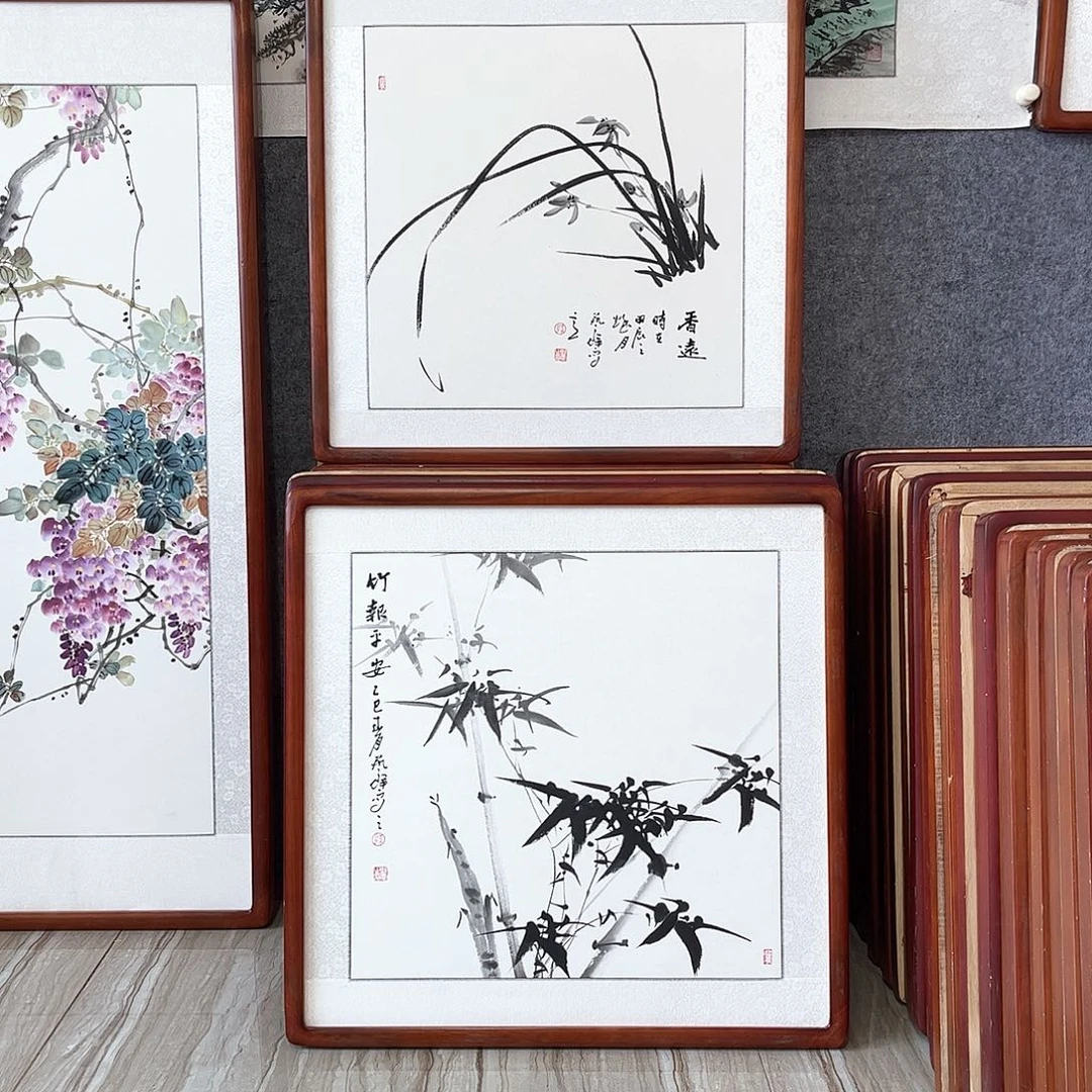 国画书画作品带框63×63厘米