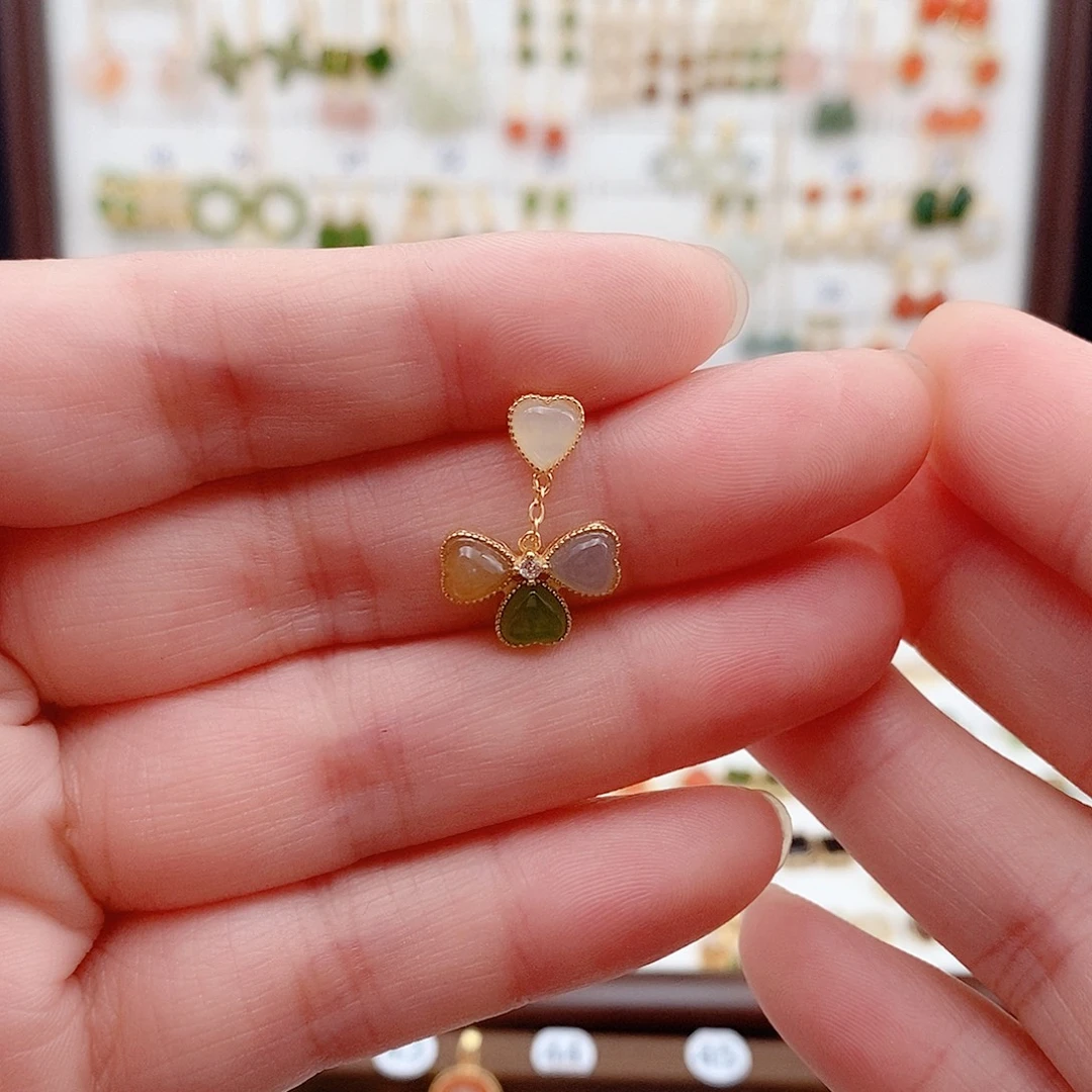 半***、和田玉银S925镶嵌耳饰