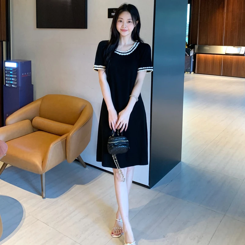 2025夏季新款气质百搭高腰小香风蕾丝花边减龄显瘦连衣裙女908