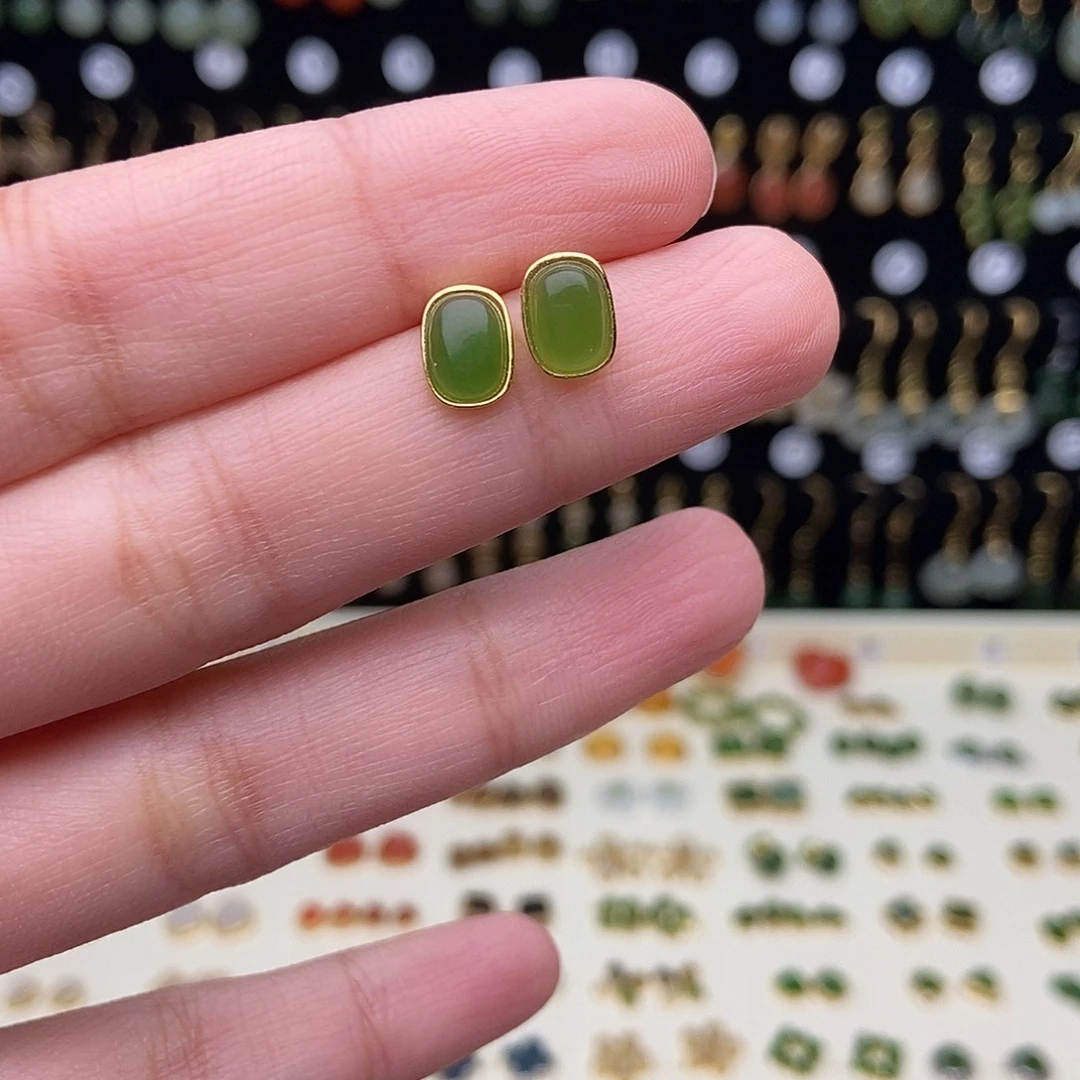 南红玛瑙银S925镀金镶嵌耳饰