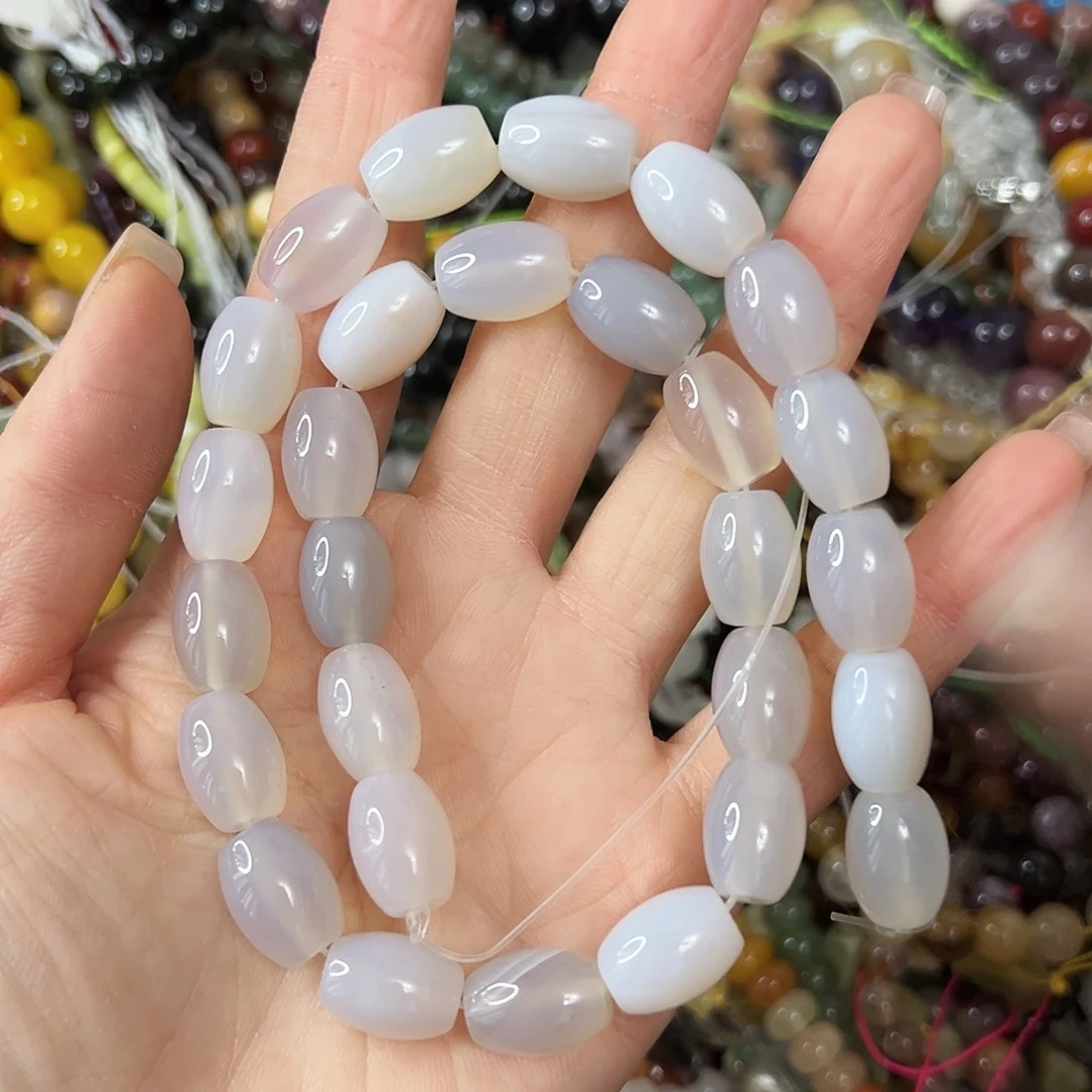 玛瑙/玉髓未镶嵌珠宝半成品，A级卡10x13玛瑙枣珠一条