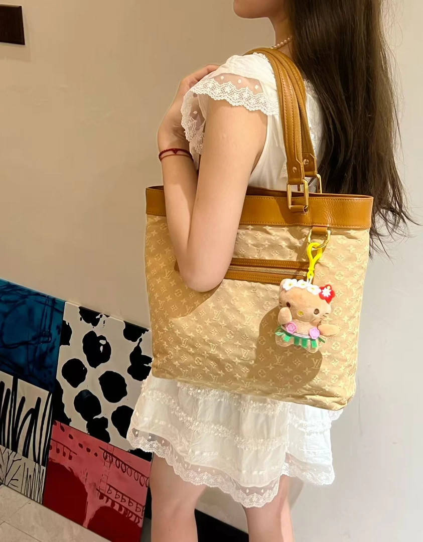 95新 LouisVuitton/路易威登 黄色竖版丹宁开口笑托特