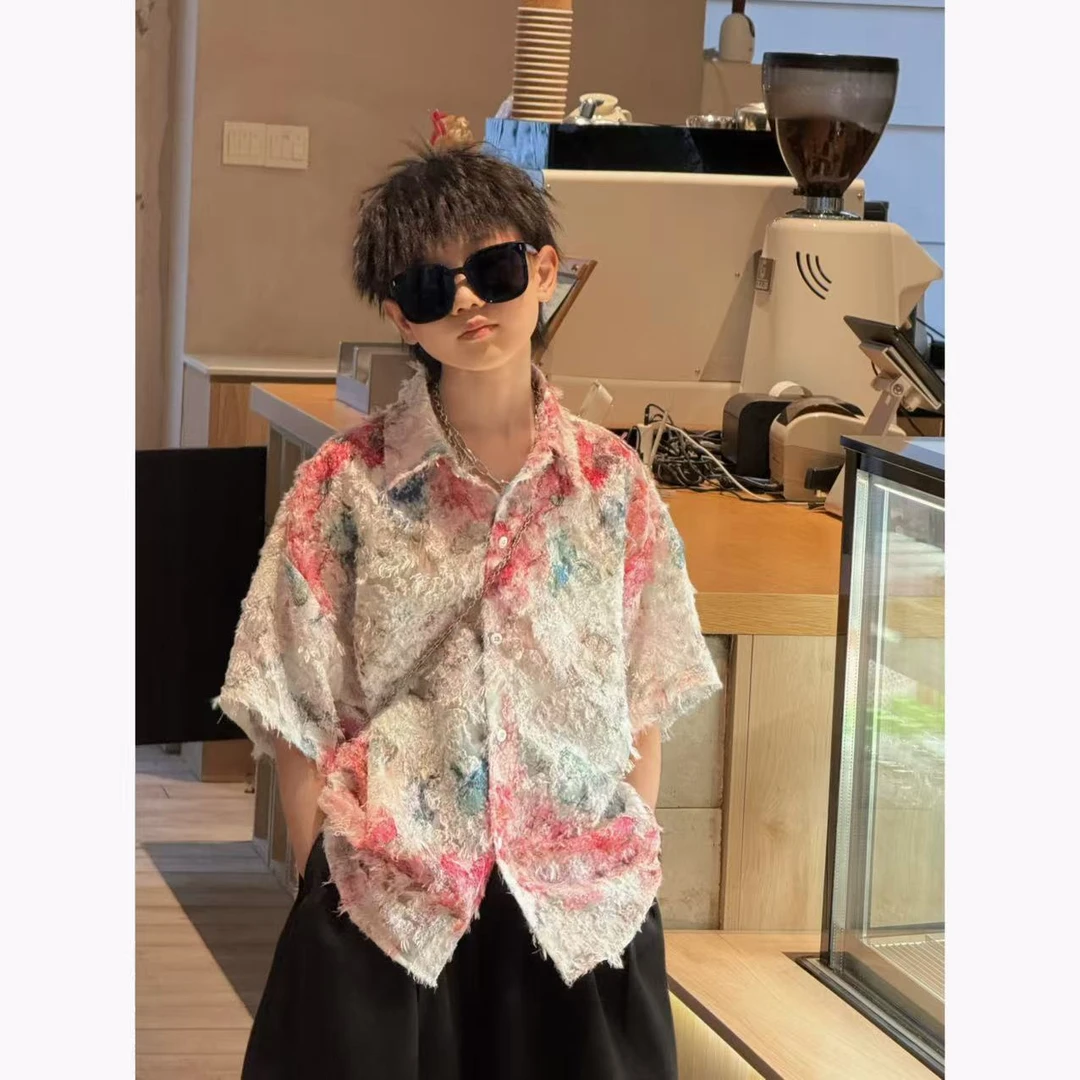 现货THE LUHAN【莫奈花园】夏季碎花短袖亲子装中大童防晒衬衫25218