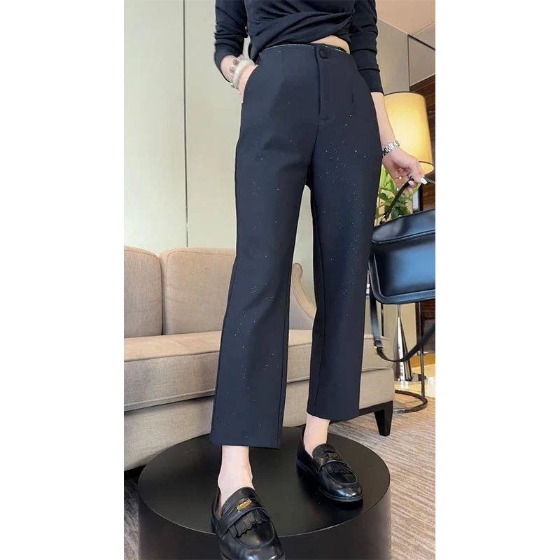 萱贝纯设计感细闪星空直筒休闲裤女2025早秋新款时尚百搭显瘦西裤