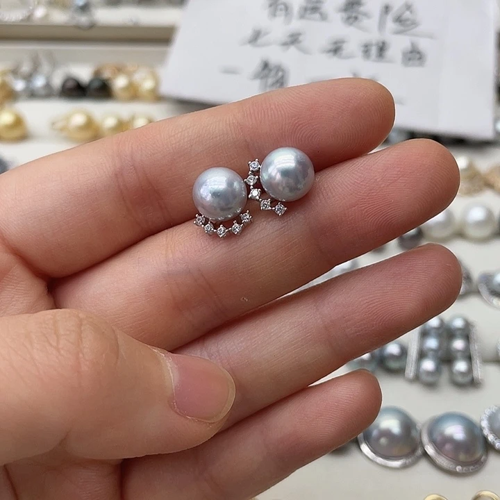 银S925镶嵌海水珍珠耳饰