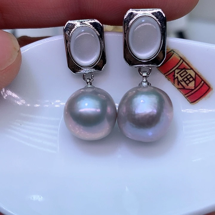 银S925镶嵌耳饰淡水珍珠