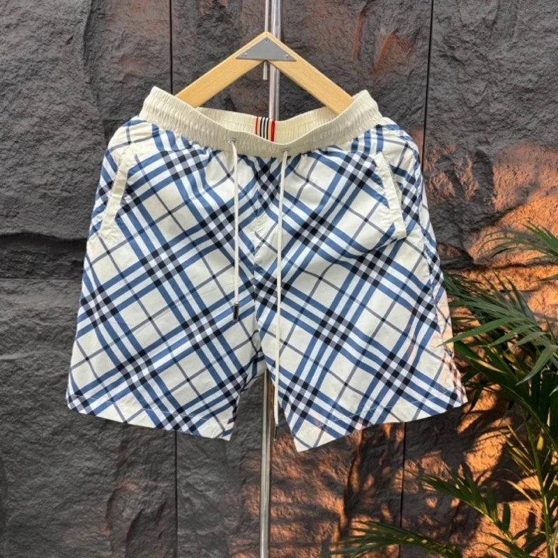 夏季新款男士格纹条纹五分短裤轻薄透气速干百搭潮流