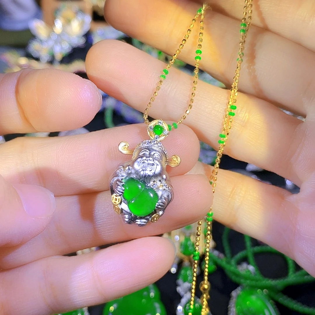 吊坠(不含链)银S925镶嵌翡翠