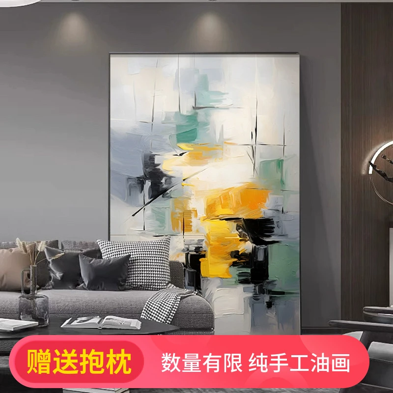大芬抽象艺术肌理感客厅装饰画大芬村油画现代简约创意鎏金落地画