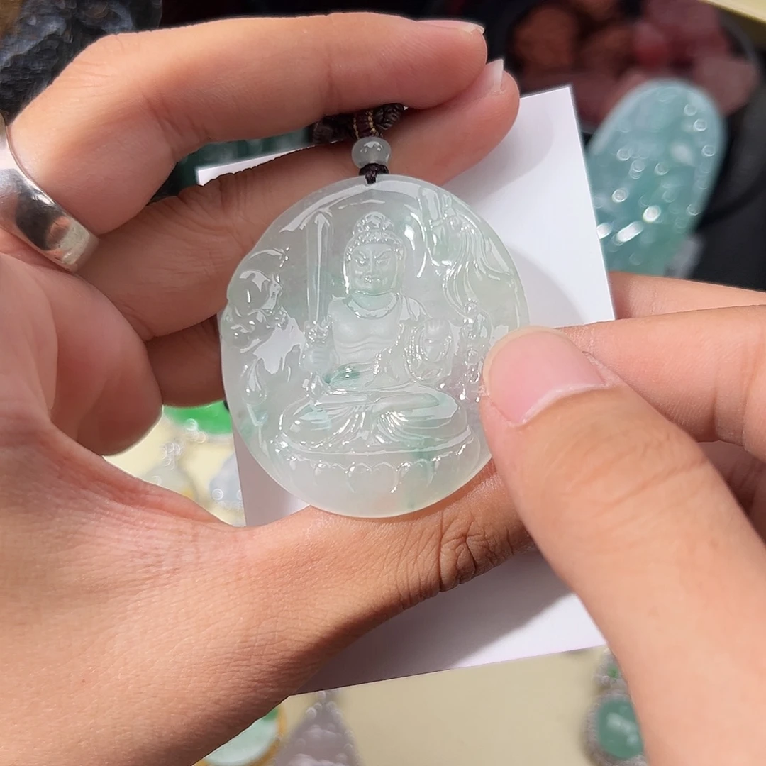 翡翠未镶嵌吊坠(不含链)晴绿底冰种不动明王（鸡生肖守护神）