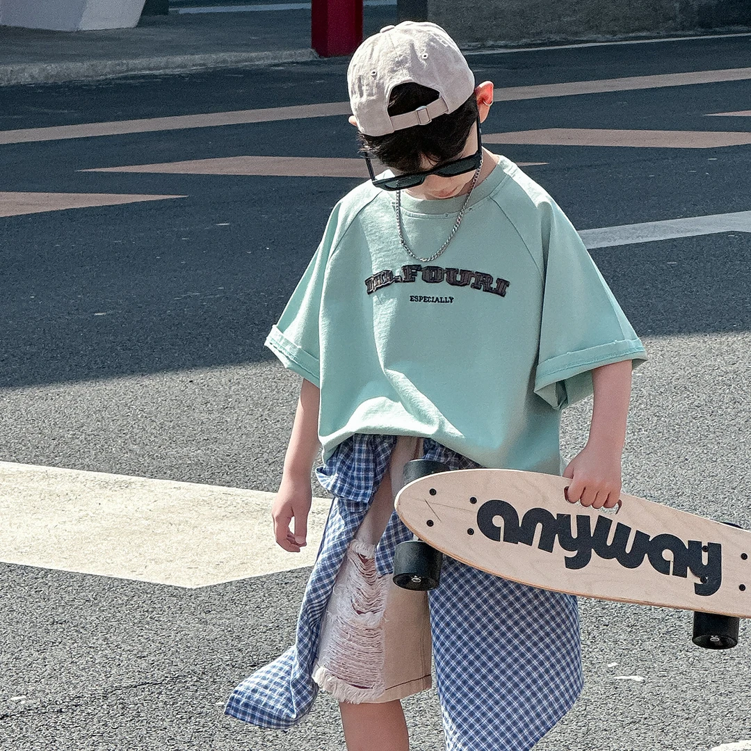 男童夏款套装儿童夏季韩版2025新款潮牌短袖破洞短裤童装运动潮范