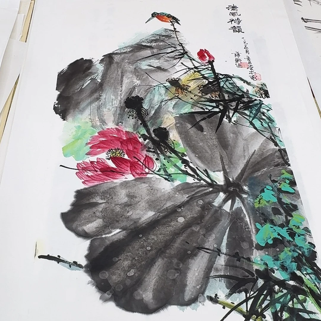 国画四尺三开手绘作品