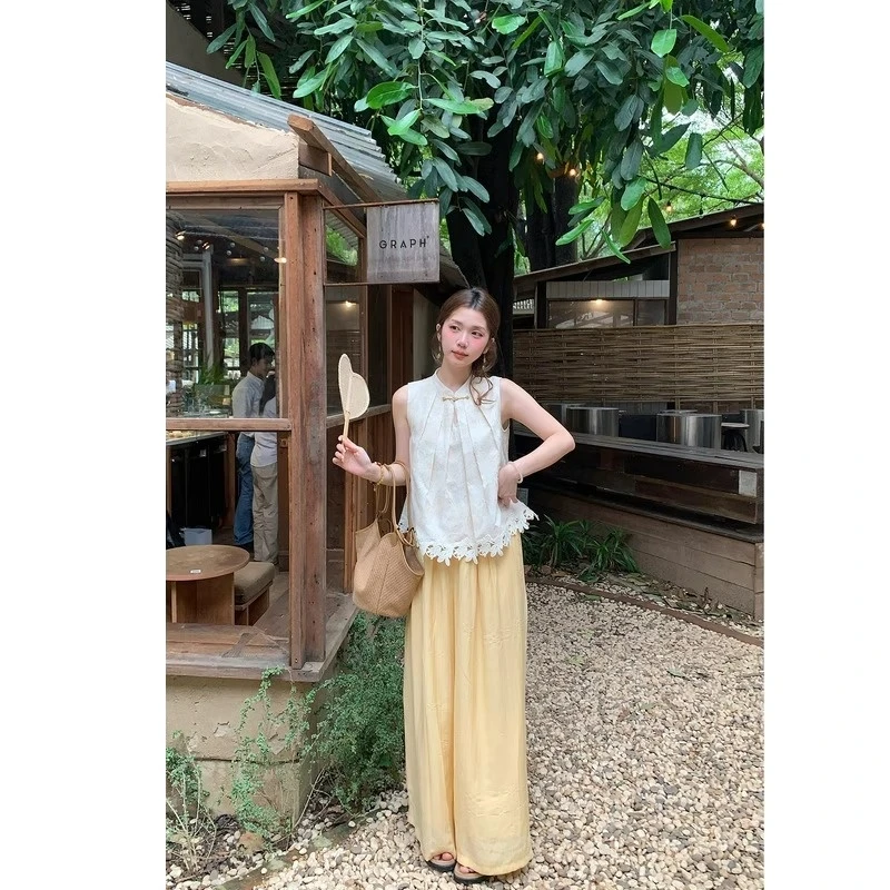 【五五专属】夏季新中式气质套装马甲上衣裤子两件套