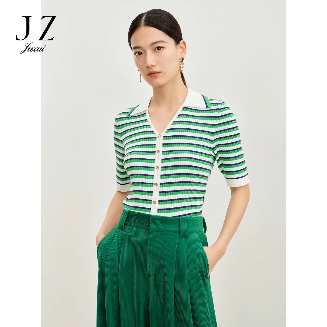 【羊羊专属】商场同JZ玖姿JWEC31215简约清条纹修身针织衫春