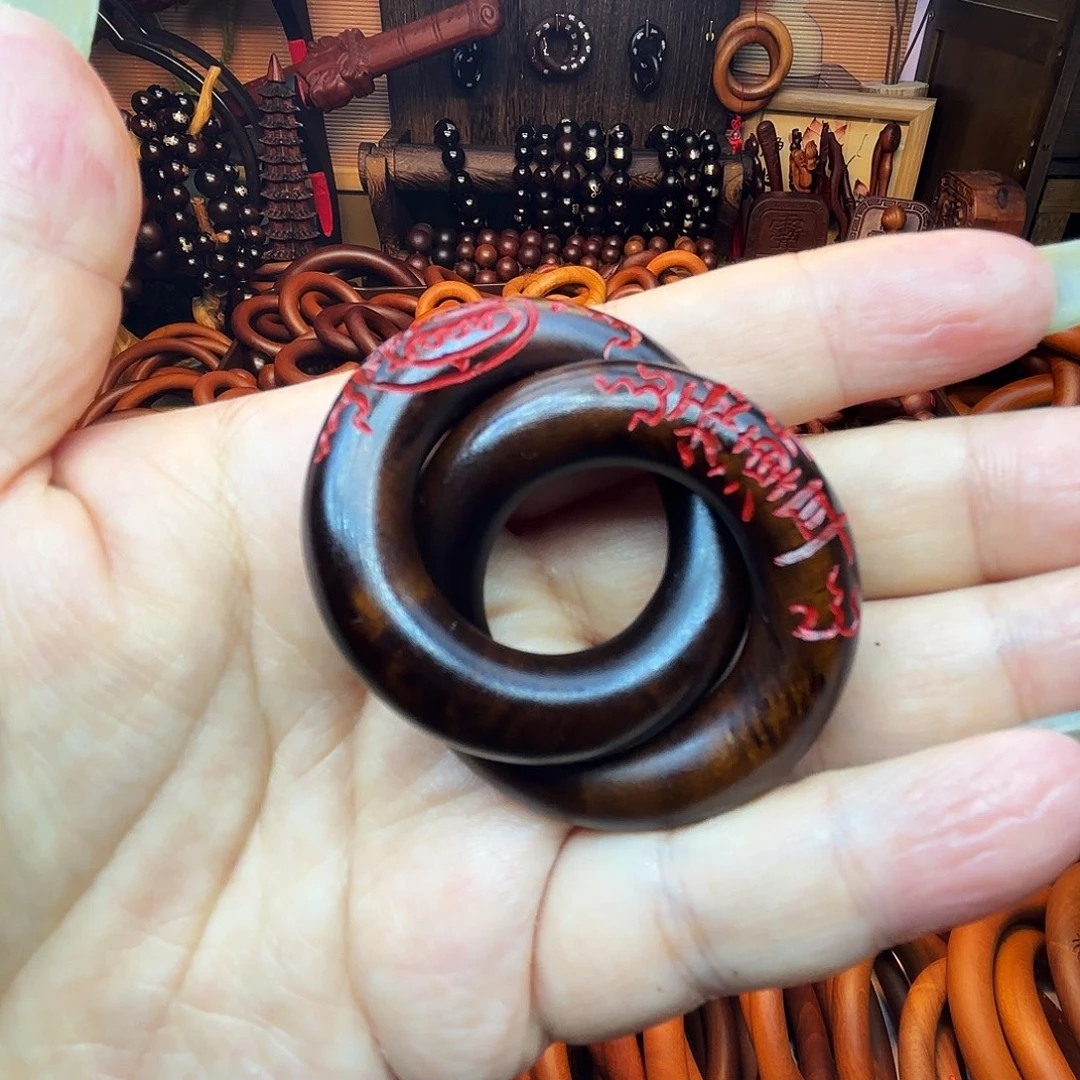 木枣木玉化25圈口乾坤圈手工雕刻