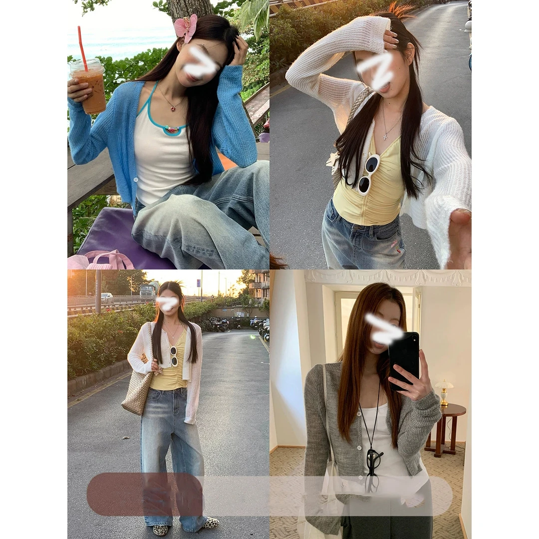 毛衣开衫女春夏韩系穿搭上衣罩衫白色短款气质针织衫防晒衣薄外套