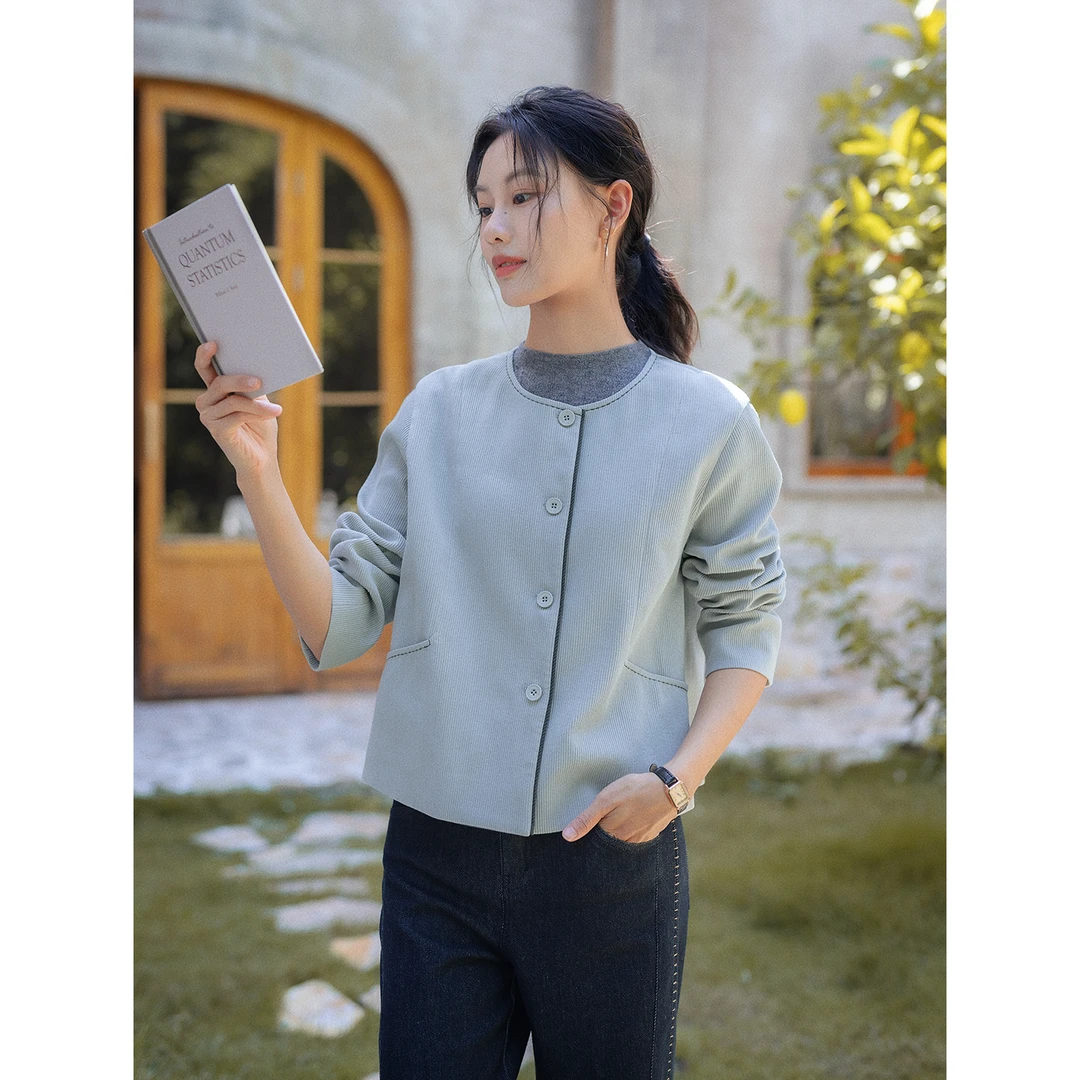 红念蓝色外套女短款小个子高级感2025年秋季新款女装休闲外套女