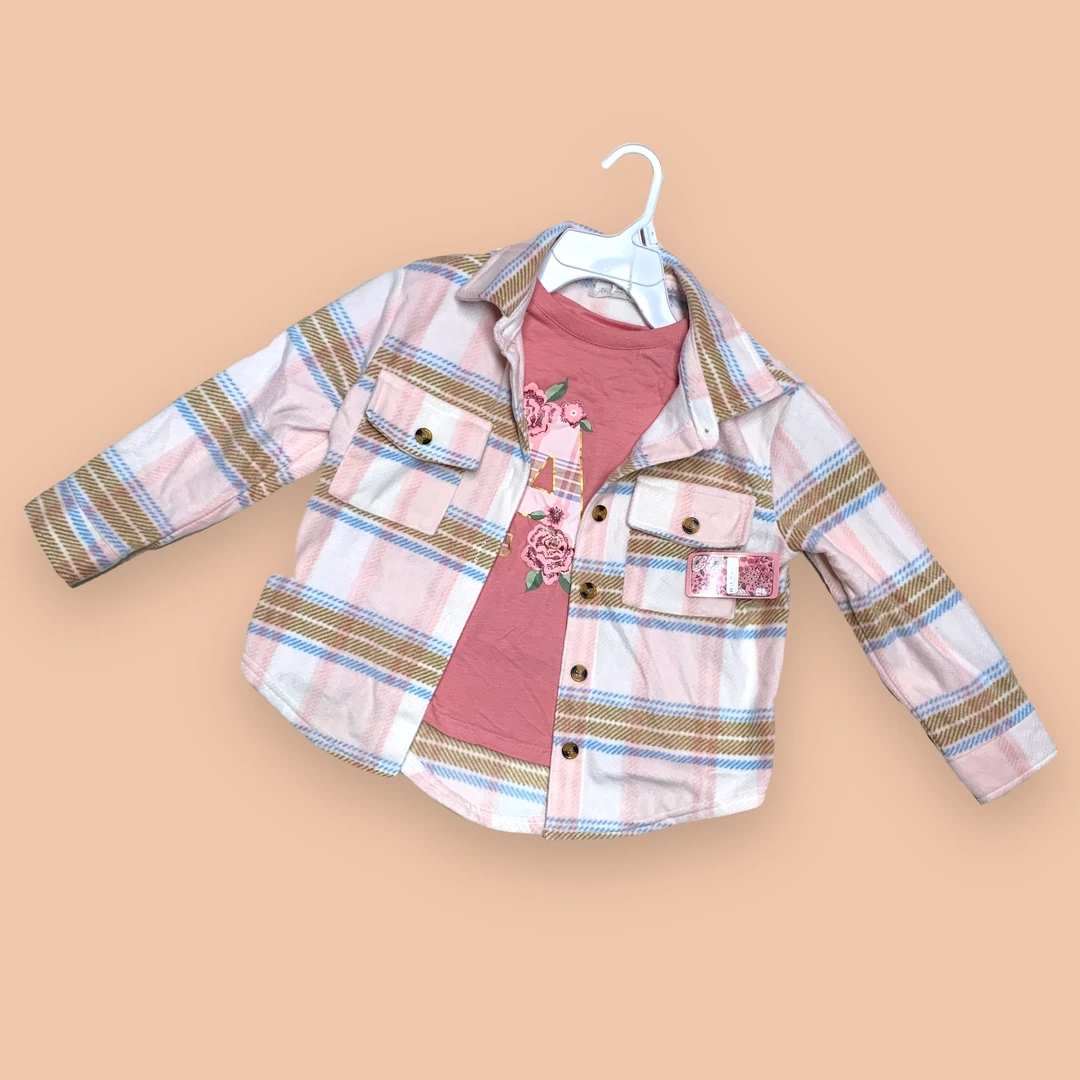 BTwen淡粉格子磨毛女童春秋衬衣