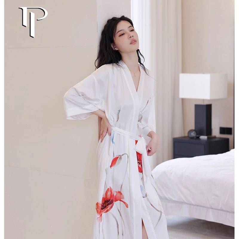 睡衣女春夏季冰丝薄款高级性感网红纯欲风长款速干真丝睡袍浴袍