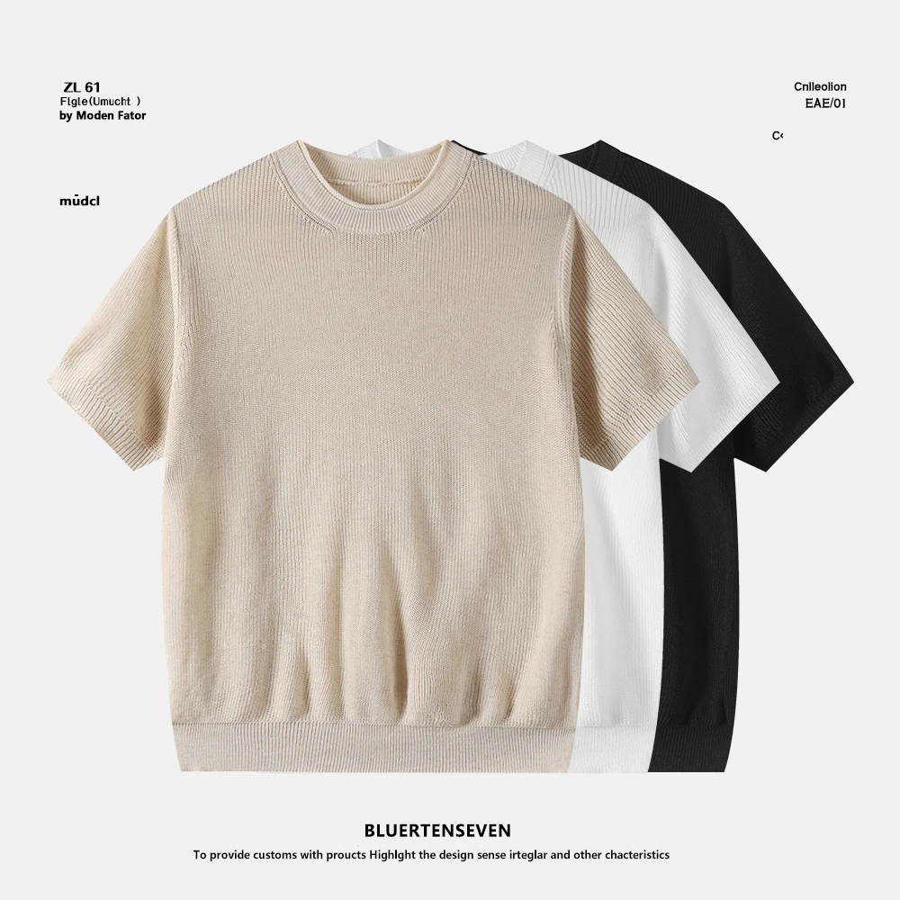 针织短袖可机洗混纺男士天丝亚麻T恤休闲cs复古圆领简约