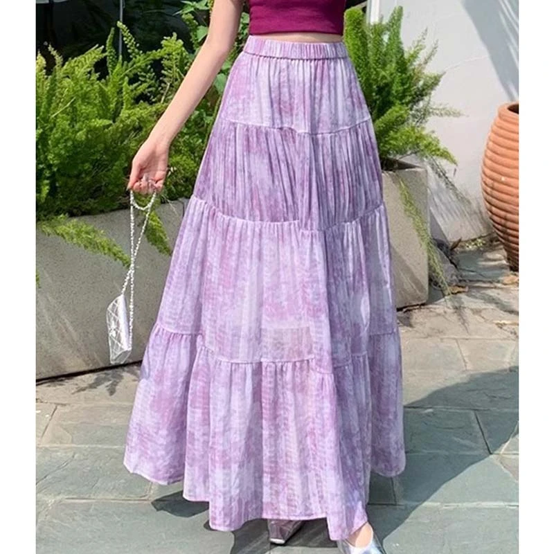 到脚踝的半身裙女夏季法式气质高腰显瘦超长半裙大摆裙拼接仙女裙