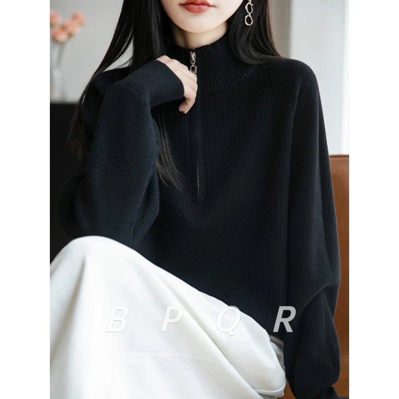 BPQR早秋拉炼高领针织打底衫女新款春秋上衣洋气大码女装秋冬毛衣