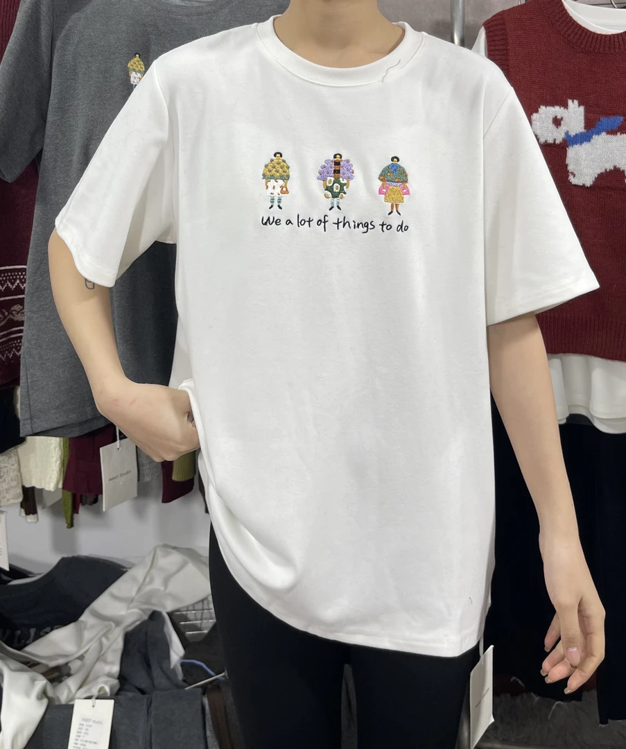 ME#5186冬季福利双面绒绒重工刺绣时装秀人物短袖上衣，衣长：66cm