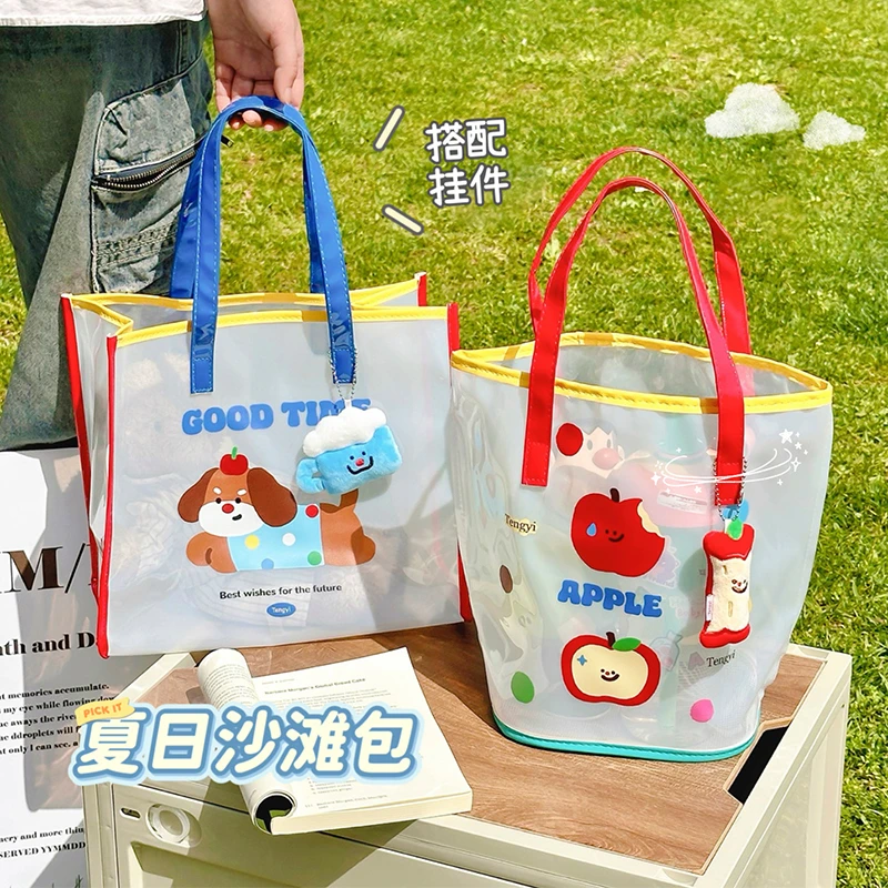 大容量单肩包女时尚手提袋子学生托特包外出包包pvc透明果冻包包