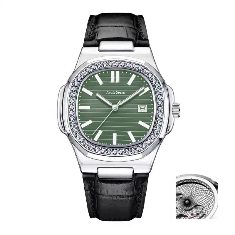 【云仓现发】鹦鹉螺皮带绿面时尚潮流个性大气男士腕表-S