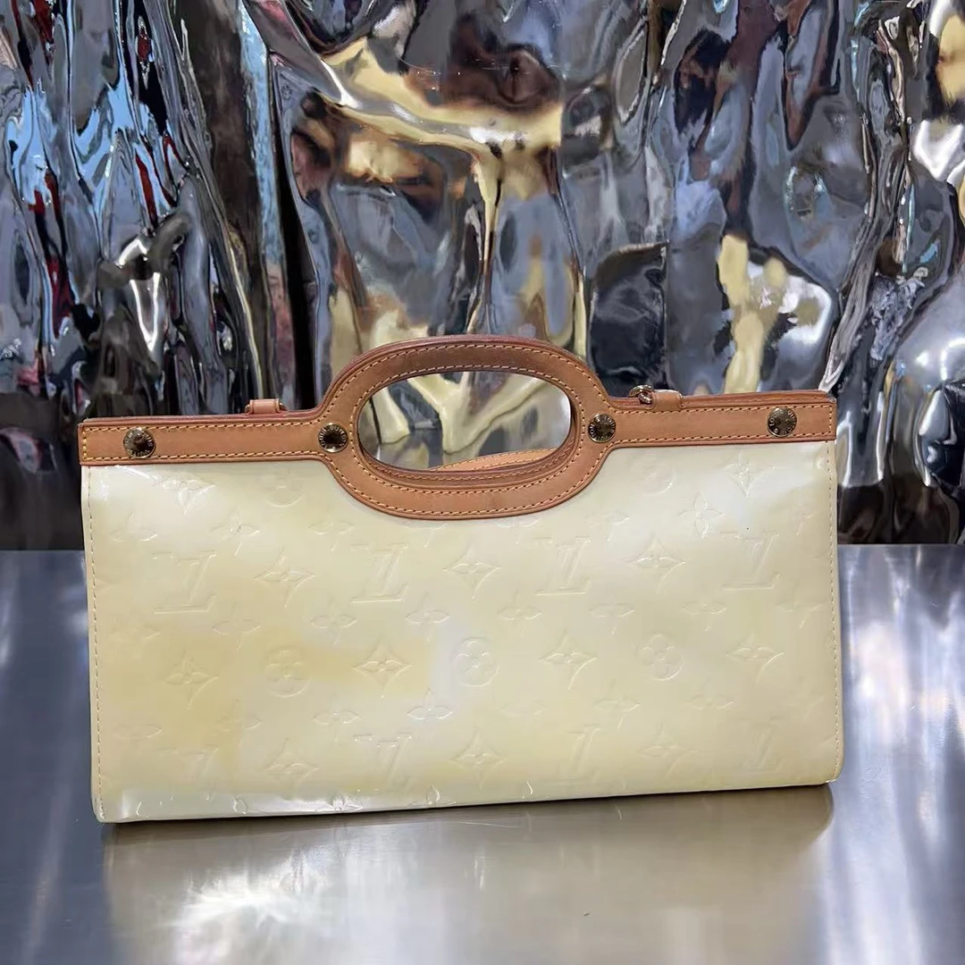 95新 LouisVuitton/路易威登 黄色 漆皮 压纹 老花 医生 单肩包