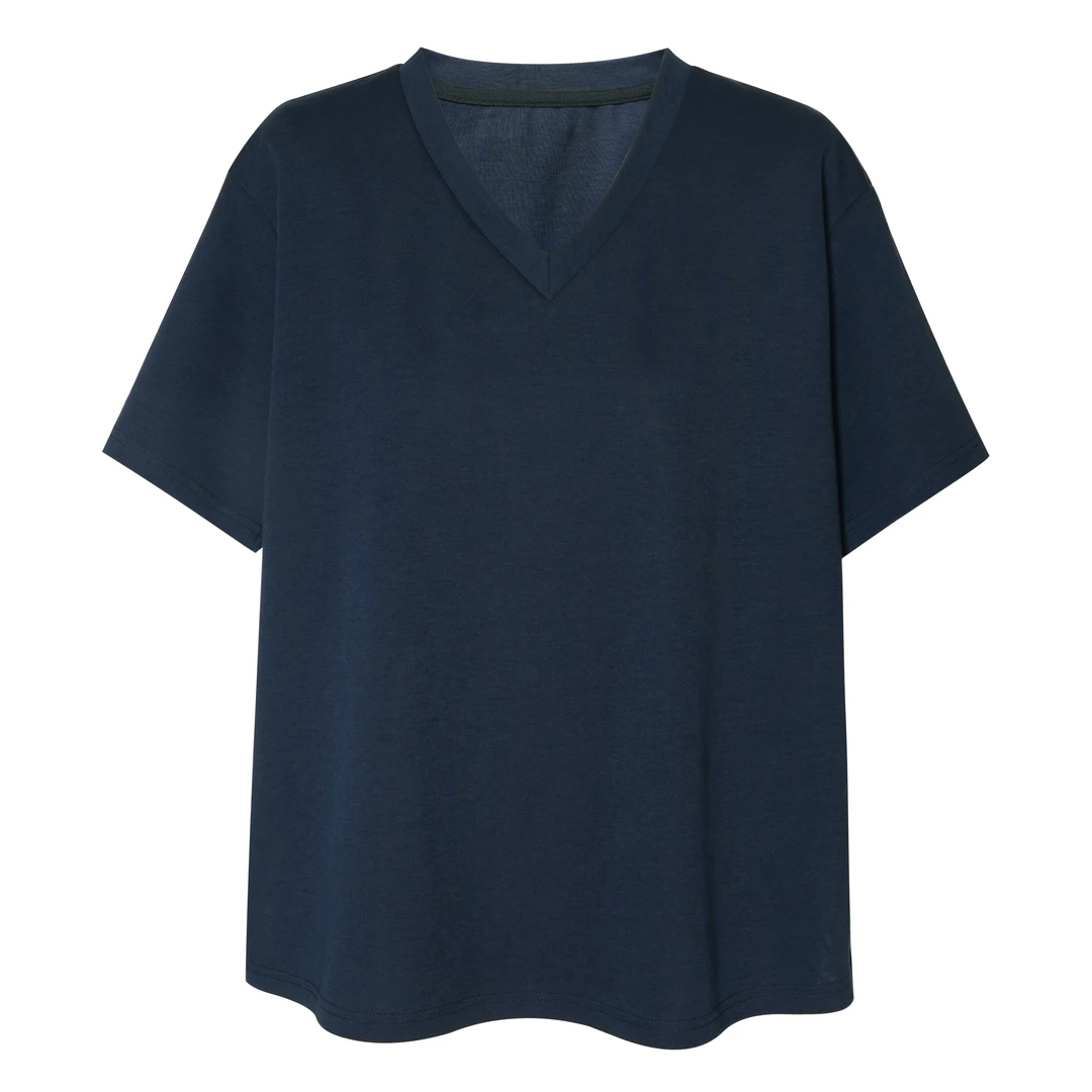 【65281】2025新款85%棉时尚V领舒适老钱风短袖T恤