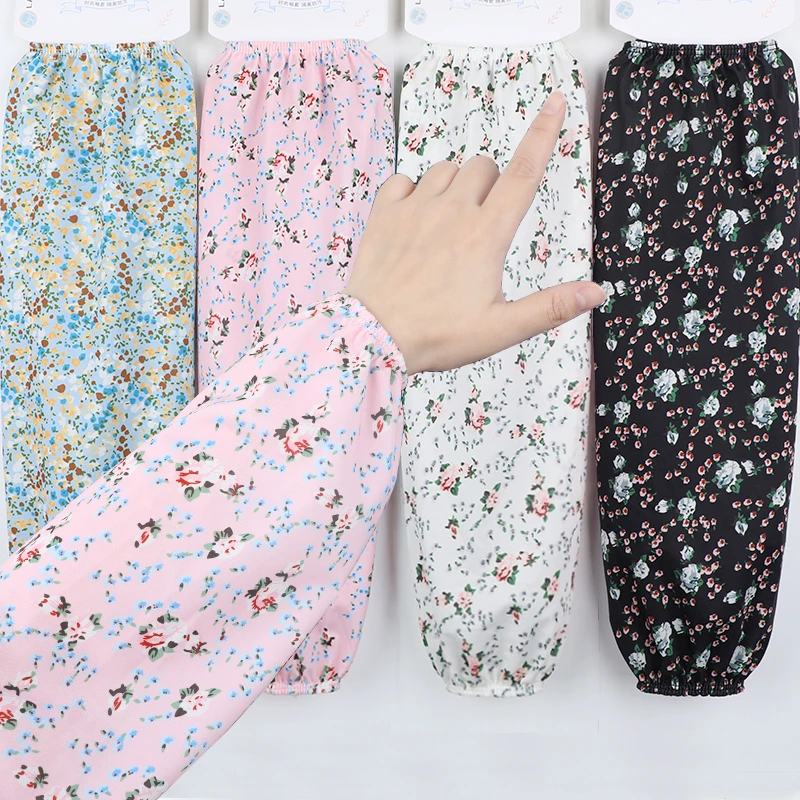 长款直筒碎花冰丝防晒袖套女夏天户外干活冰袖薄款大码宽松护臂袖