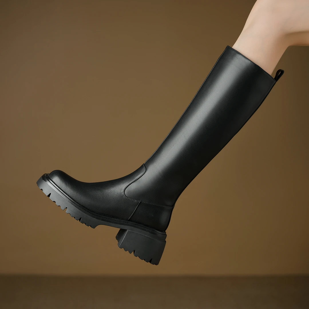 牛皮2025厚底高筒靴时尚百搭真皮简约时装靴骑士秋冬8231