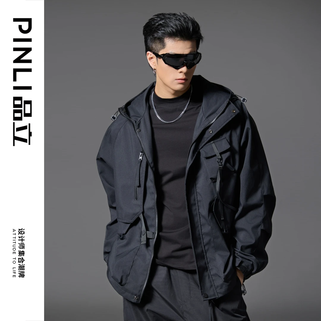 【PINLI品立】春夏男士工装连帽宽松夹克户外多口袋外套GD251104050