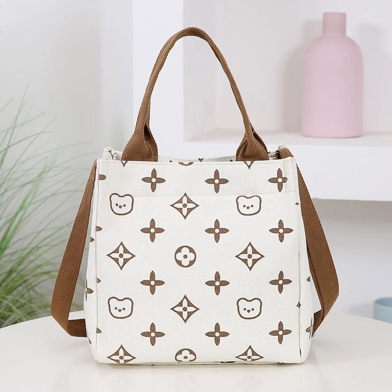 新款拉链单肩斜挎帆布包包2024新款时尚手提袋午餐带饭盒包妈咪包