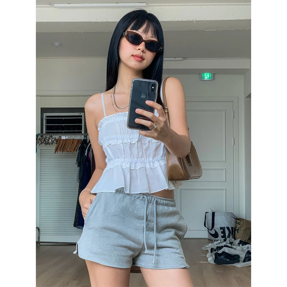 新款美式百搭纯色运动短款休闲裤女25夏季bm居家宽松抽绳阔腿短裤