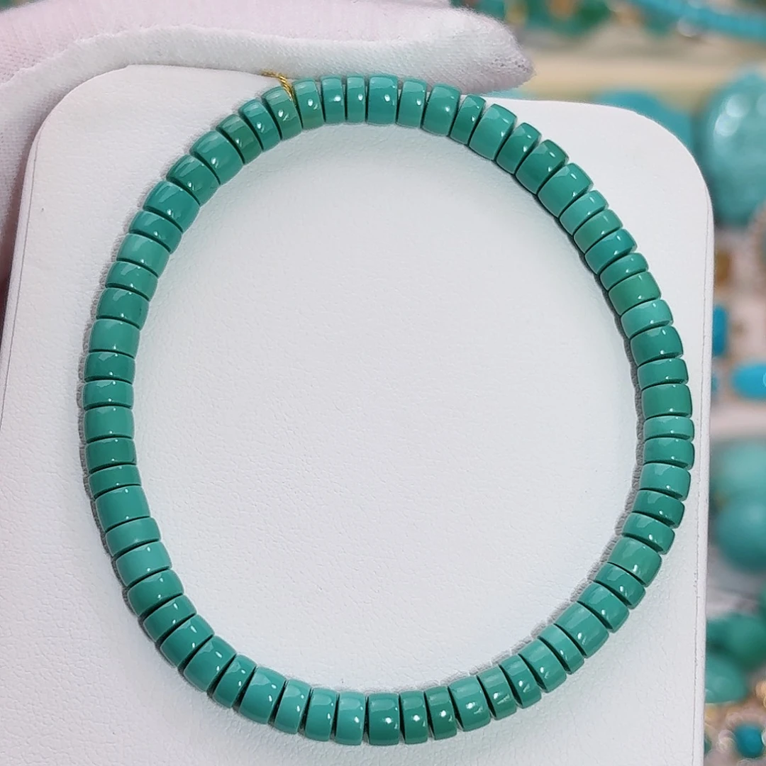 绿松石未镶嵌珠宝奇石极洁净直切手串4.8