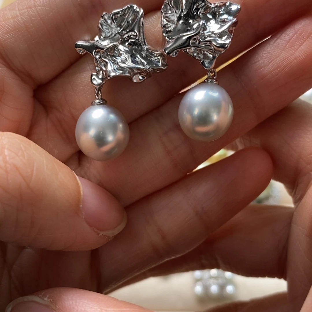 海水珍珠耳饰银S925镶嵌