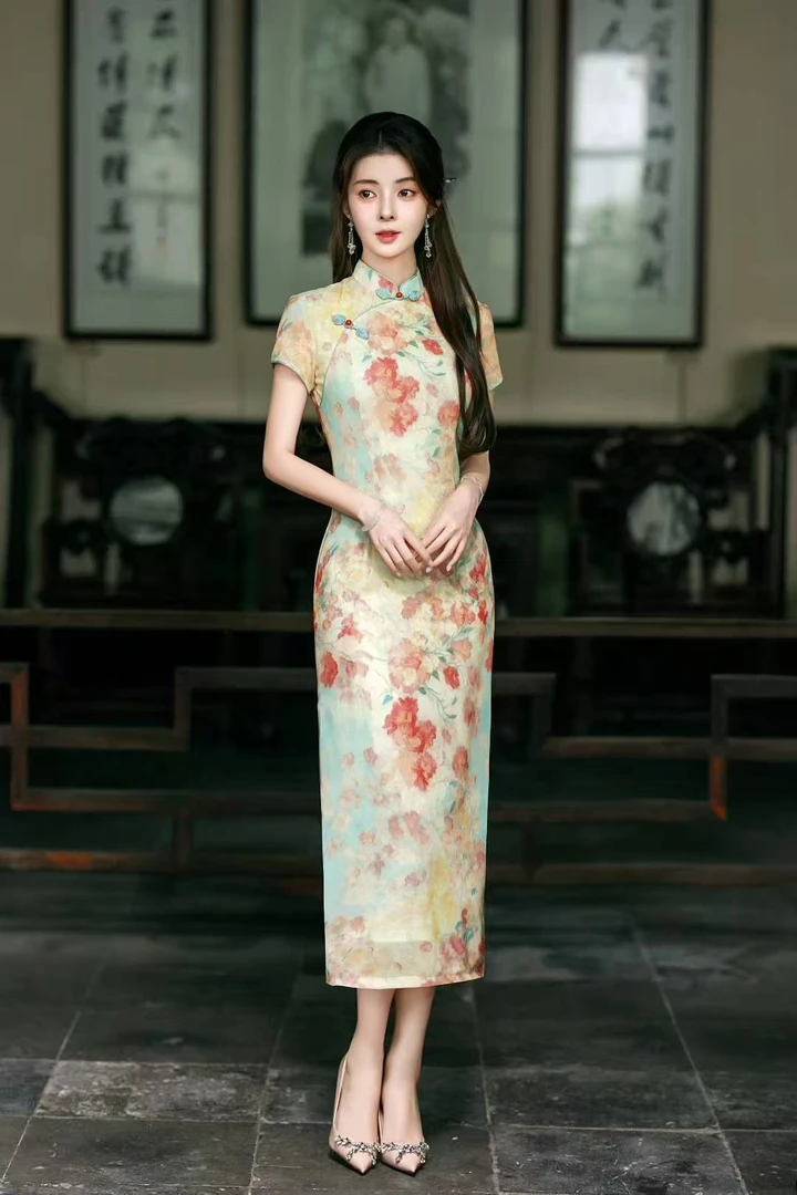 【新款花仙子】中国风夏季显瘦时尚中长款改良修身苏州旗袍A2