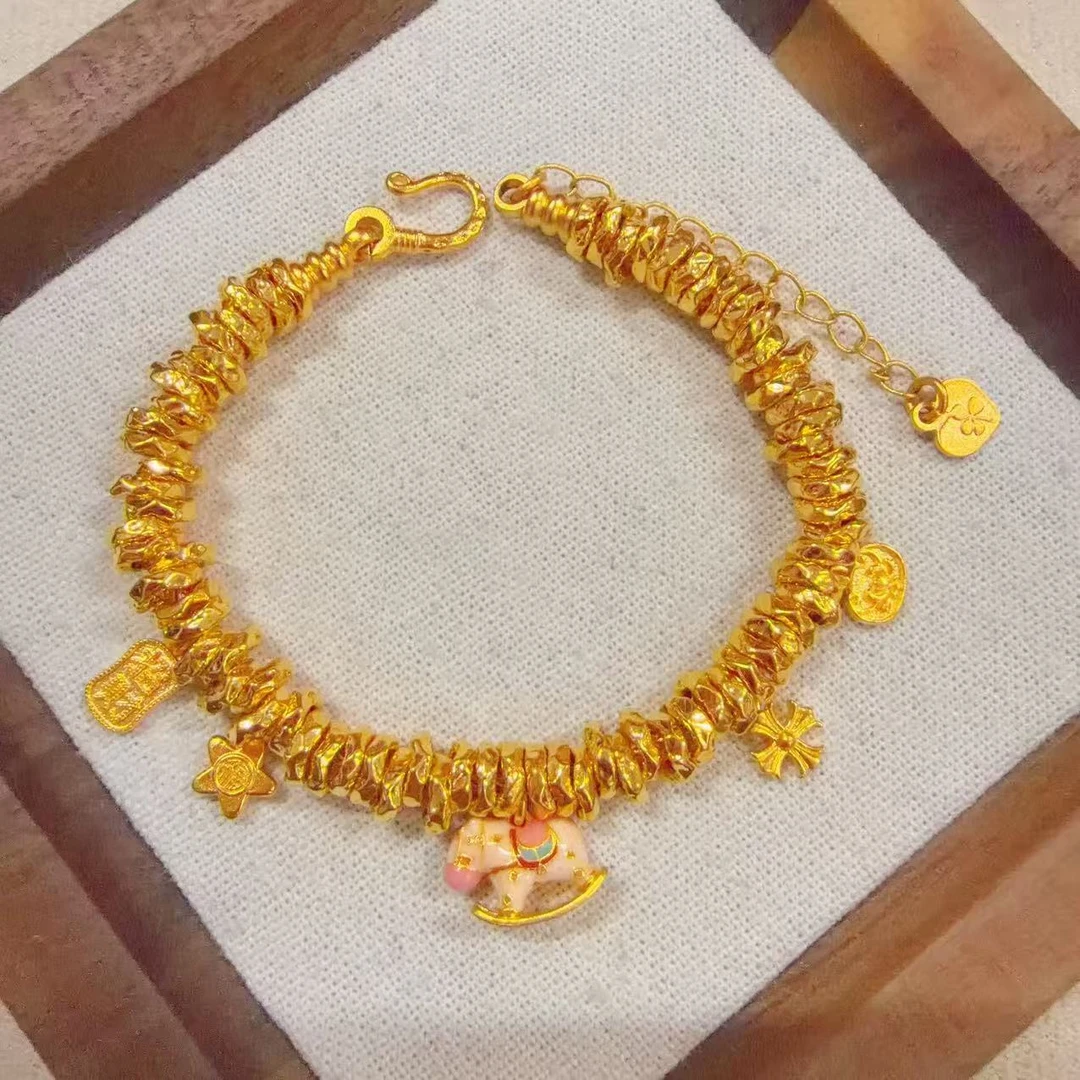 【足金马上有钱锁包盘缠手串】卡6mm（配合金链）