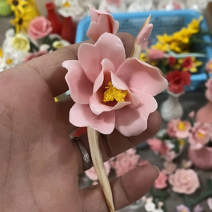 瓷片纯手工陶瓷花摆件瑕