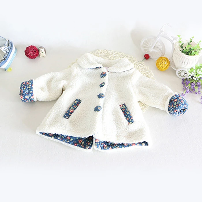女童秋冬碎花内衬外套短款上衣女宝宝翻领毛毛开衫外套甜美长袖衣