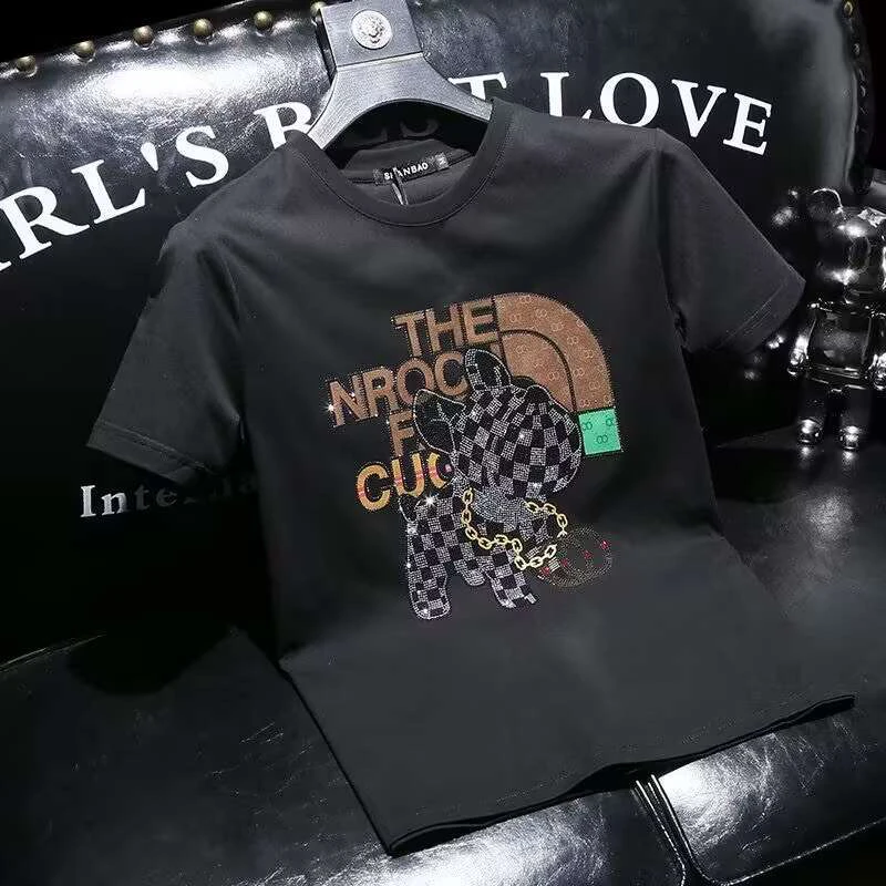 卡因耶查夏季短袖潮流时尚百搭修身圆领上衣丝光棉卡通男士短袖